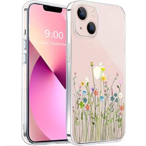 unov case compatible with iphone 13 case clear with design embossed floral pattern soft tpu bumper slim protective 6.1 inch (flower bouquet)