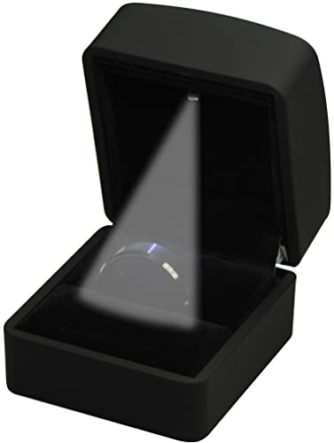 LED Black Ring Box for Proposal, Wedding, Engagement, Birthday, Valentine' Day, Mother's Day, Father's Day, Christmas...Luxury Arc Shaped Top Design LED Ring Jewelry Gift Box with Light for Men for Women for Girls Box Dimension 2.28〞(W)*2.48〞(D)*1.65〞(