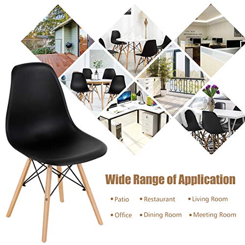 KOTEK Mid Century Modern Dining Chairs Set of 4, DSW Chairs Plastic Shell Chairs with Wood Legs, Armless Side Chairs for Dining Room, Living Room, Kitchen (Black)