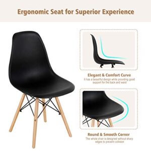 KOTEK Mid Century Modern Dining Chairs Set of 4, DSW Chairs Plastic Shell Chairs with Wood Legs, Armless Side Chairs for Dining Room, Living Room, Kitchen (Black)