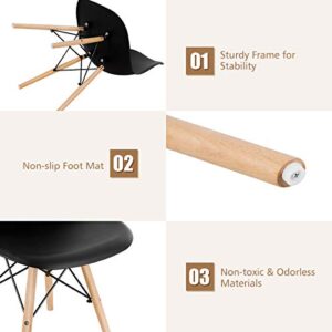 KOTEK Mid Century Modern Dining Chairs Set of 4, DSW Chairs Plastic Shell Chairs with Wood Legs, Armless Side Chairs for Dining Room, Living Room, Kitchen (Black)