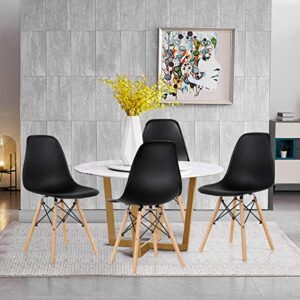 KOTEK Mid Century Modern Dining Chairs Set of 4, DSW Chairs Plastic Shell Chairs with Wood Legs, Armless Side Chairs for Dining Room, Living Room, Kitchen (Black)