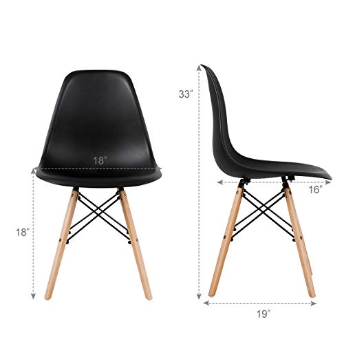 KOTEK Mid Century Modern Dining Chairs Set of 4, DSW Chairs Plastic Shell Chairs with Wood Legs, Armless Side Chairs for Dining Room, Living Room, Kitchen (Black)