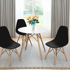 KOTEK Mid Century Modern Dining Chairs Set of 4, DSW Chairs Plastic Shell Chairs with Wood Legs, Armless Side Chairs for Dining Room, Living Room, Kitchen (Black)