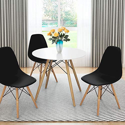 KOTEK Mid Century Modern Dining Chairs Set of 4, DSW Chairs Plastic Shell Chairs with Wood Legs, Armless Side Chairs for Dining Room, Living Room, Kitchen (Black)