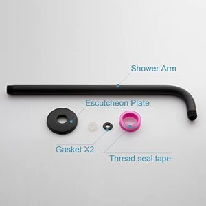 OFFO Shower Arm with Flange 12 Inches Wall Mount Replacement Angle Shower Head Arm Wall-Mounted For Fixed Shower Head & Handheld Showerhead Matte Black