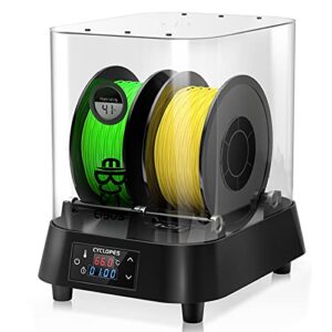 eibos 3d printer filament dryer box cyclopes, 100w ptc heater dehydrator storage box with fans, temperature humidity control, 2 spools holder, compatible with 1.75mm/ 2.85mm/ 3mm filament