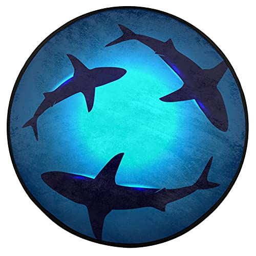 Shark Round Area Rugs Non Slip Absorbent Round Doormat Ocean Animal Shark Soft Machine Washable Floor Mat Carpet Yoga Rug for Entryway Bedroom Living Room Home Decor