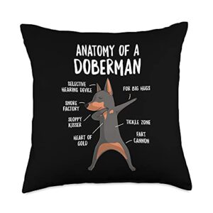 hilarious doggos puppies & memes anatomy of a doberman pinscher dog owner puppy funny cute throw pillow, 18x18, multicolor
