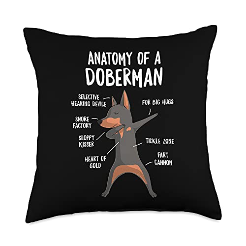 Hilarious Doggos Puppies & Memes Anatomy of A Doberman Pinscher Dog Owner Puppy Funny Cute Throw Pillow, 18x18, Multicolor