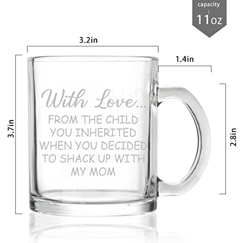Waipfaru Funny Dad Stepdad Glass Coffee Mugs, With Love from the Child You Inherited Clear Coffee Mugs Cups with Handle, Christmas Father’ s Day Gifts for Stepdad Stepfather from Stepdaughter Stepsons