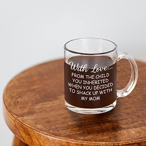 Waipfaru Funny Dad Stepdad Glass Coffee Mugs, With Love from the Child You Inherited Clear Coffee Mugs Cups with Handle, Christmas Father’ s Day Gifts for Stepdad Stepfather from Stepdaughter Stepsons