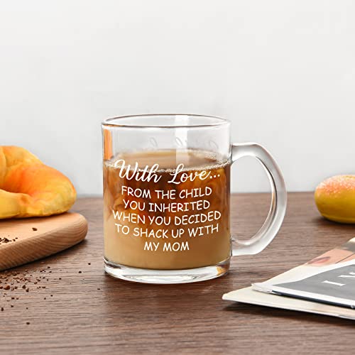 Waipfaru Funny Dad Stepdad Glass Coffee Mugs, With Love from the Child You Inherited Clear Coffee Mugs Cups with Handle, Christmas Father’ s Day Gifts for Stepdad Stepfather from Stepdaughter Stepsons