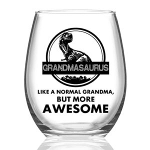 waipfaru grandmasaurus like a normal grandma but more awesome stemless wine glass, funny grandma wine glass, ideal christmas birthday gifts for grandma grandmother granny mom friends women her, 15oz