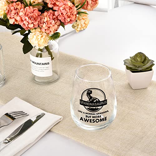 Waipfaru Grandmasaurus Like a Normal Grandma But More Awesome Stemless Wine Glass, Funny Grandma Wine Glass, Ideal Christmas Birthday Gifts for Grandma Grandmother Granny Mom Friends Women Her, 15Oz