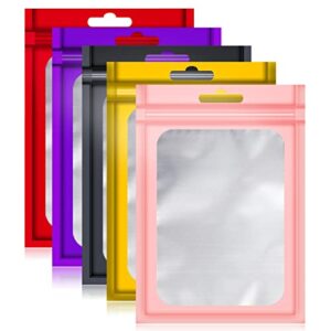 oddier 2.7"x3.9" mylar bags 100 pack set of 5 colors matte foil mylar resealable ziplock bag, each color 20pcs slider seal technology storage bags grip food containers organization for party favor food storage