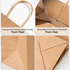 RACETOP Small Brown Kraft Paper Bags with Handles Bulk, 5.9"x3.2"x8.3" 100Pcs Small Brown Gift Bags, Mini Paper Bags, Gift Bags Bulk, Goodie Bag, Retail Bags, Gift Wrap Bags, Shopping Bags