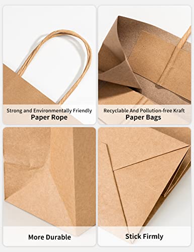 RACETOP Small Brown Kraft Paper Bags with Handles Bulk, 5.9"x3.2"x8.3" 100Pcs Small Brown Gift Bags, Mini Paper Bags, Gift Bags Bulk, Goodie Bag, Retail Bags, Gift Wrap Bags, Shopping Bags