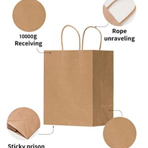 RACETOP Small Brown Kraft Paper Bags with Handles Bulk, 5.9"x3.2"x8.3" 100Pcs Small Brown Gift Bags, Mini Paper Bags, Gift Bags Bulk, Goodie Bag, Retail Bags, Gift Wrap Bags, Shopping Bags