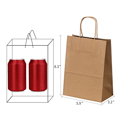 RACETOP Small Brown Kraft Paper Bags with Handles Bulk, 5.9"x3.2"x8.3" 100Pcs Small Brown Gift Bags, Mini Paper Bags, Gift Bags Bulk, Goodie Bag, Retail Bags, Gift Wrap Bags, Shopping Bags