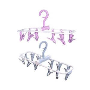 setaria viridis foldable clip hangers clothes drying racks portable hangers 2 pack socks 12 clips hook for drying towels baby clothes gloves (lavender light green)