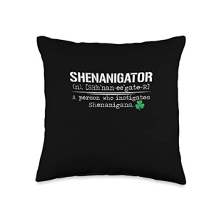 st patrick's day apparel shenanigans gift shenanigator funny saint patrick's day gift throw pillow, 16x16, multicolor