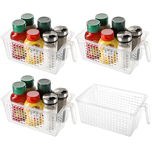 Hedume 4 Pack Plastic Storage Bins with Handle, BPA-Free Kitchen Pantry Cabinet Refrigerator Food Storage Organizer for Snacks, Food, Produce, Pasta