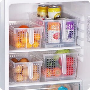 Hedume 4 Pack Plastic Storage Bins with Handle, BPA-Free Kitchen Pantry Cabinet Refrigerator Food Storage Organizer for Snacks, Food, Produce, Pasta