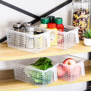 Hedume 4 Pack Plastic Storage Bins with Handle, BPA-Free Kitchen Pantry Cabinet Refrigerator Food Storage Organizer for Snacks, Food, Produce, Pasta