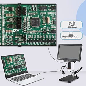 Soldering Microscope, 10.1-inch LCD Digital Microscope Coin Microscope, Compatible with Windows/OS/TV, Supports 1080P Video Record, HDMI Digital Microscope for Adults with Station, 32GB TF Card