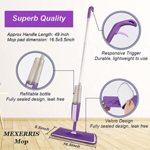 Spray Mop for Floor Cleaning - MEXERRIS Floor Mop with Spray 360°Rotatable with 2 Refillable Bottle 3 Mop Pads Wet Dry Microfiber Mop Floor Cleaning Mop for Hardwood Laminate Wood Tiles