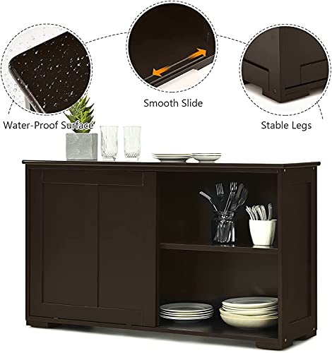Salches Kitchen Storage Sideboard, Stackable Buffet Cabinet w/Adjustable Shelf, Cupboard w/Smooth Sliding Door for Dining Room/Living Room/Entryway/Bathroom (Brown)