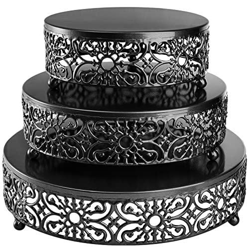 Hedume Set of 3 Metal Cake Stand, Black Round Cake Stand, 8" 10" 12" Dessert Cupcake Pastry Candy Display Plate for Wedding, Event, Birthday Party