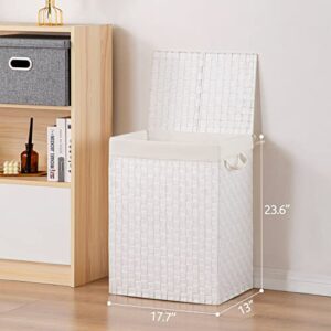 Fiona's magic Laundry Hamper Basket with Lid, Handwoven 90L Large Clothes Hamper with Removable Liner Bags, Collapsible White Tall Hamper for Bathroom, Bedroom and Dorm Room Organizer