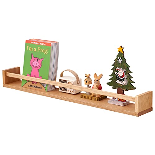 INMAN Oak Wood Floating Nursery Shelves,Natural Wood Floating Kindergarten Bookshelves,Wall Shelf Organizer for Baby Nursery Decor,for Bathroom Walls Decorate Kitchen Spice Rack