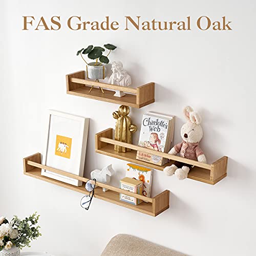 INMAN Oak Wood Floating Nursery Shelves,Natural Wood Floating Kindergarten Bookshelves,Wall Shelf Organizer for Baby Nursery Decor,for Bathroom Walls Decorate Kitchen Spice Rack