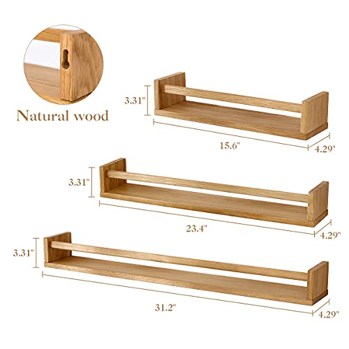 INMAN Oak Wood Floating Nursery Shelves,Natural Wood Floating Kindergarten Bookshelves,Wall Shelf Organizer for Baby Nursery Decor,for Bathroom Walls Decorate Kitchen Spice Rack