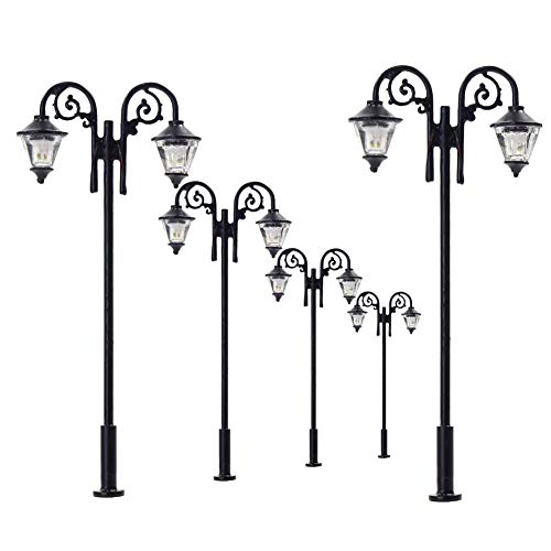 LYM61 5pcs Model Railway 1:87 Street Lgiht Lamps HO Scale 65mm or 2.56inch Two-Heads LEDs