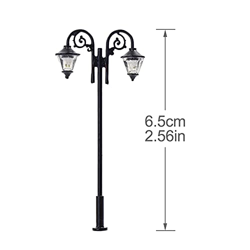 LYM61 5pcs Model Railway 1:87 Street Lgiht Lamps HO Scale 65mm or 2.56inch Two-Heads LEDs