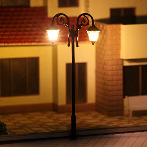 LYM61 5pcs Model Railway 1:87 Street Lgiht Lamps HO Scale 65mm or 2.56inch Two-Heads LEDs