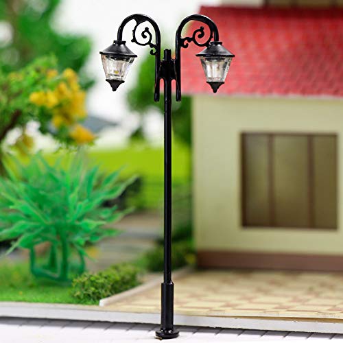 LYM61 5pcs Model Railway 1:87 Street Lgiht Lamps HO Scale 65mm or 2.56inch Two-Heads LEDs