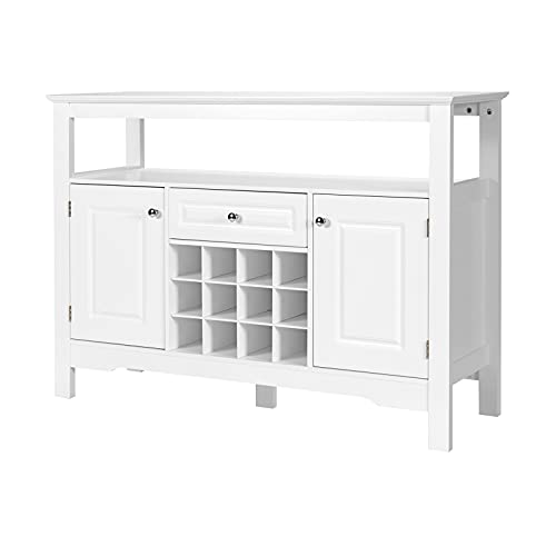 Giantex Buffet Sideboard Wood Storage Cabinet Kitchen Cupboard Dining Room Living Room Bar Furniture Console Table Pantry Credenza with Modular Wine Rack Open Shelf Drawer Cabinets, White