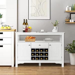 Giantex Buffet Sideboard Wood Storage Cabinet Kitchen Cupboard Dining Room Living Room Bar Furniture Console Table Pantry Credenza with Modular Wine Rack Open Shelf Drawer Cabinets, White