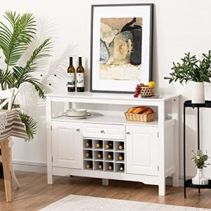 Giantex Buffet Sideboard Wood Storage Cabinet Kitchen Cupboard Dining Room Living Room Bar Furniture Console Table Pantry Credenza with Modular Wine Rack Open Shelf Drawer Cabinets, White