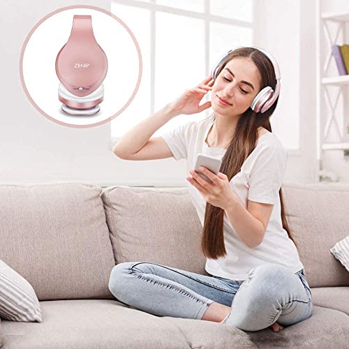 ZIHNIC 2 Items,1 Black Blue Over-Ear Wireless Headset Bundle with 1 Rose Gold Foldable Wireless Headset