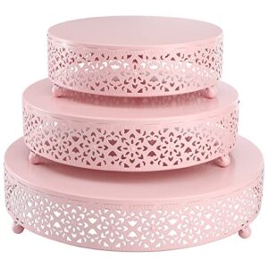 hedume 3-piece metal cake stand set, pink round cake stand, dessert cupcake pastry candy display plate for wedding, birthday party, event