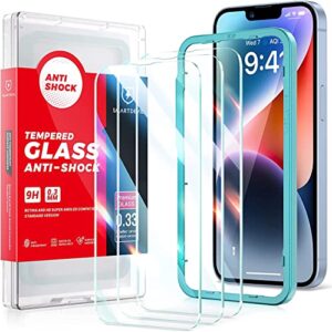 smartdevil 3 pack screen protector for iphone 14/iphone 13 / iphone 13 pro(6.1 inch), [easy installation frame][double military grade shatterproof] hd bubble free 9h tempered glass-case friendly