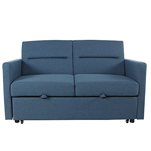 GURLLEU Sectional Sofa with Pull-Out Couch Sleeper Sofabed, 3 SEAT, Blue