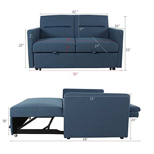 GURLLEU Sectional Sofa with Pull-Out Couch Sleeper Sofabed, 3 SEAT, Blue