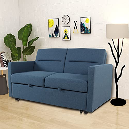 GURLLEU Sectional Sofa with Pull-Out Couch Sleeper Sofabed, 3 SEAT, Blue